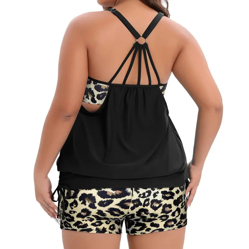 Women's Tummy Control Tankini Set — Modest Two-Piece Swimsuit with Boy Shorts