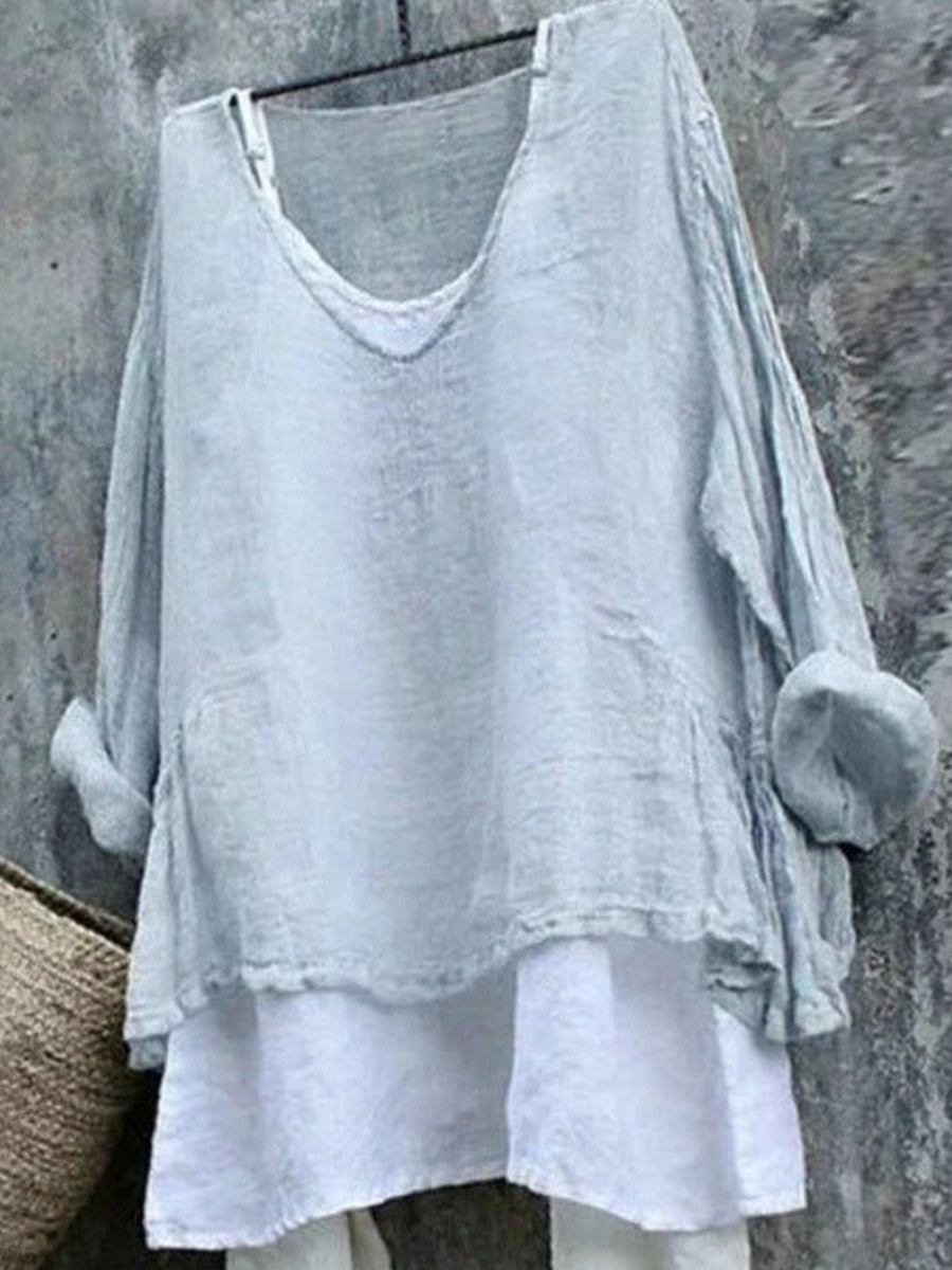 Women's Long Sleeve Loose Fit Top with Relaxed Layered Look