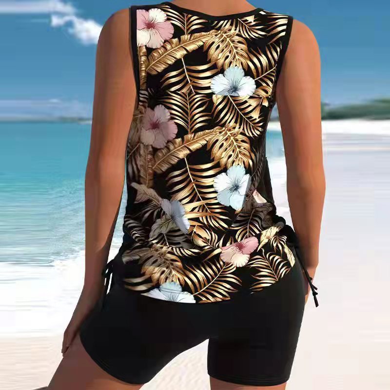 Women's Hawaiian Print Tankini Set with Side Slit