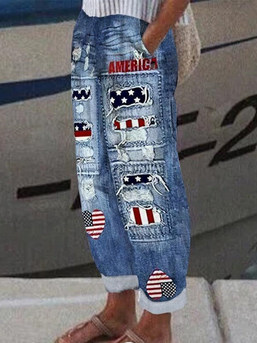 Temperament Side Pocket Blue Pants