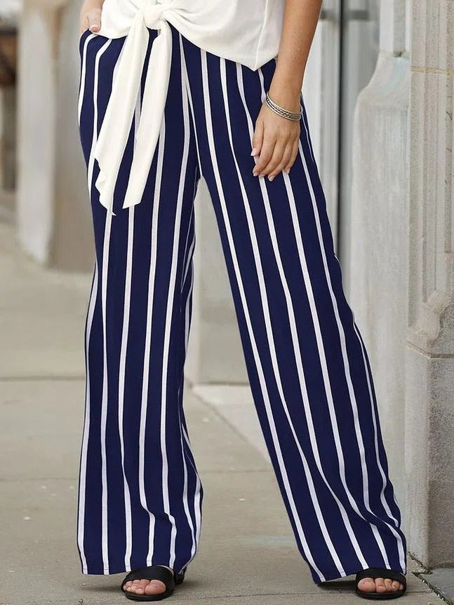 Blue Casual Stripe Loose Pants