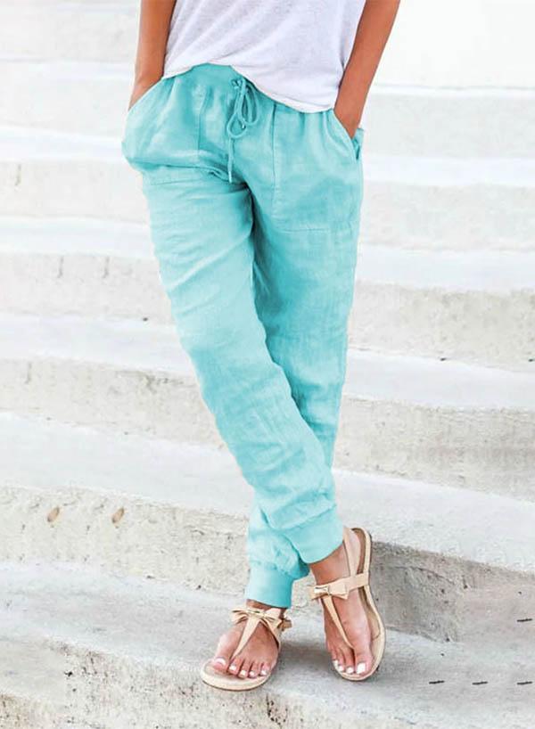 Women Pockets Casual Plus Size Solid Pants