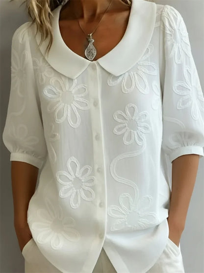 Vintage Peter Pan Collar Floral Printed Half Sleeve Shirt