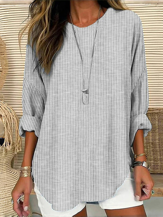 Women's Casual Striped Long Sleeve Loose Fit Top