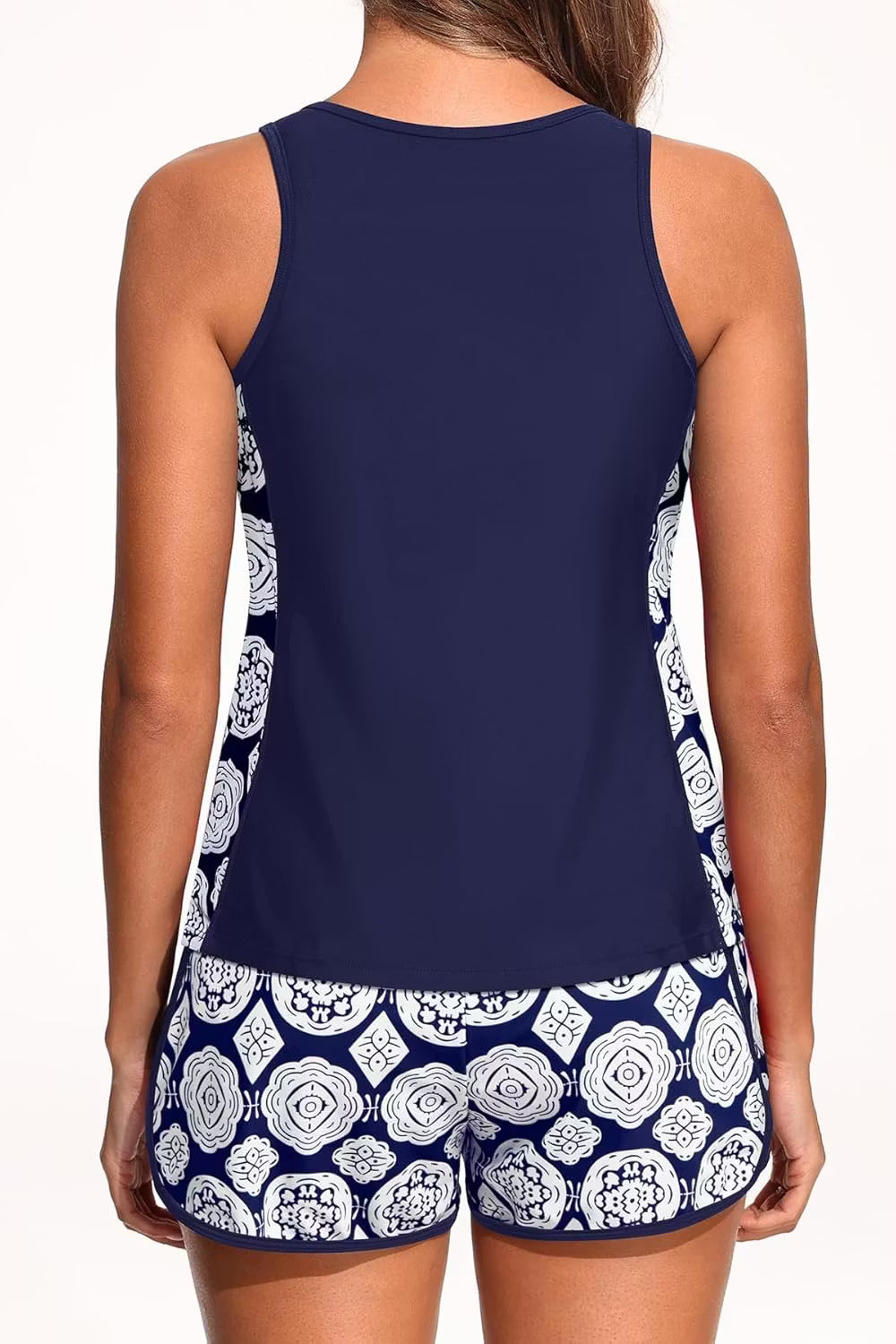 Tummy Control Tankini Set with Shorts Sporty Pockets Two Piece Swimwear