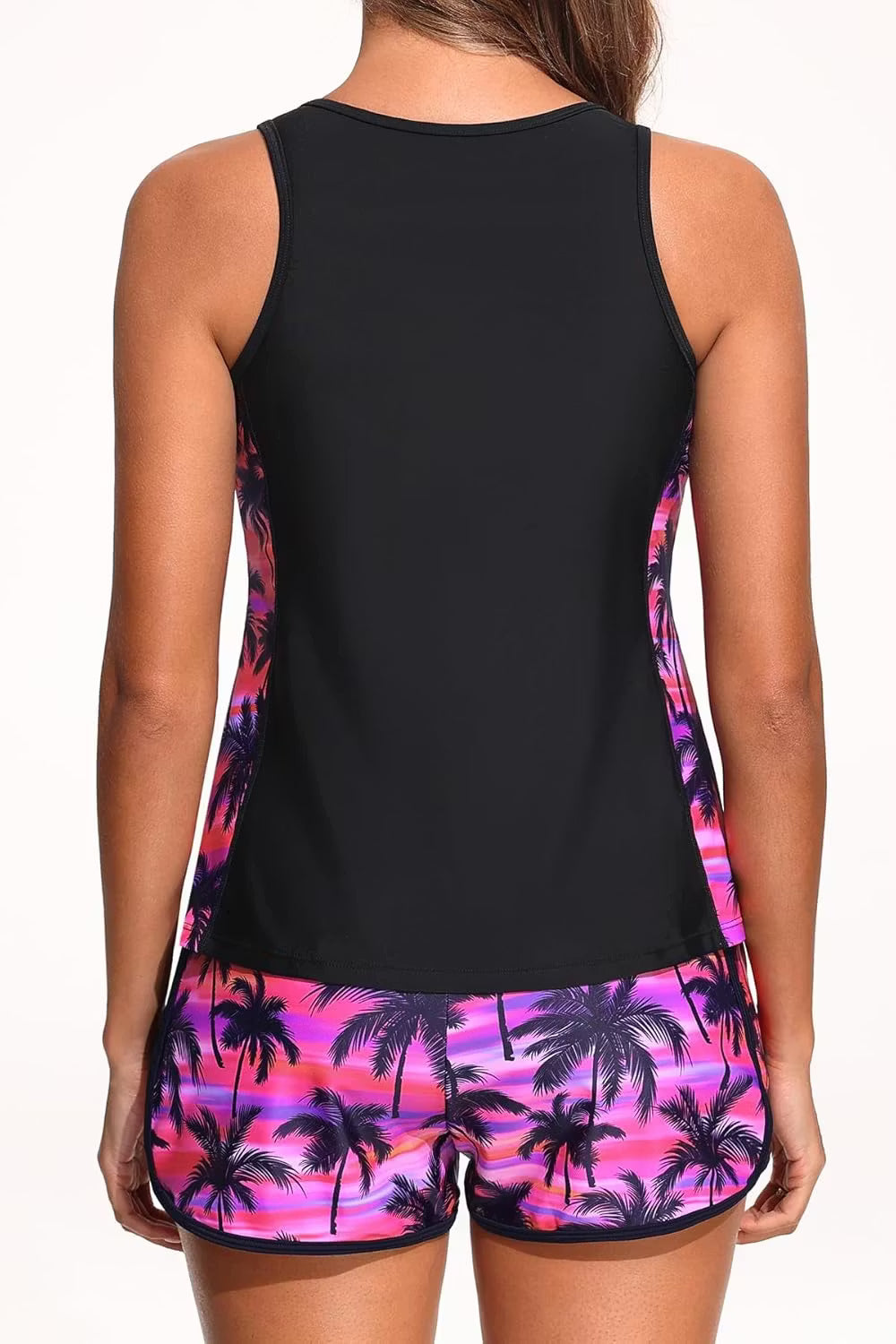 Tummy Control Tankini Set with Shorts Sporty Pockets Two Piece Swimwear