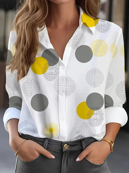 Modern Geometric Print Long Sleeve Blouse