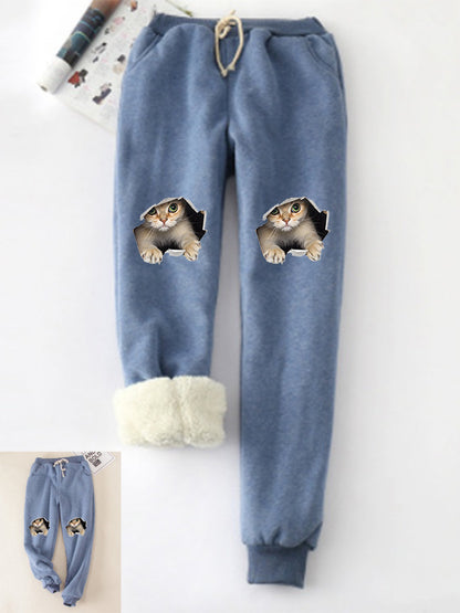 Kitten Wants Out Winter Warm Fleece Joggers Pants
