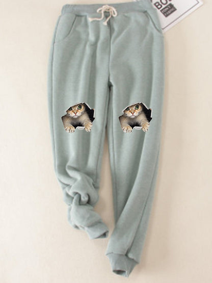Kitten Wants Out Winter Warm Fleece Joggers Pants