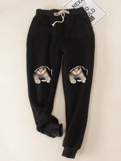 Kitten Wants Out Winter Warm Fleece Joggers Pants