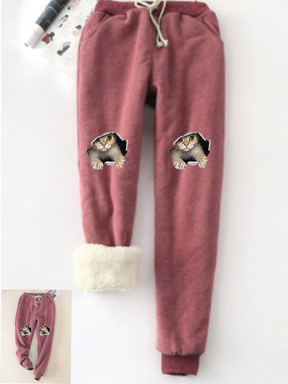 Kitten Wants Out Winter Warm Fleece Joggers Pants