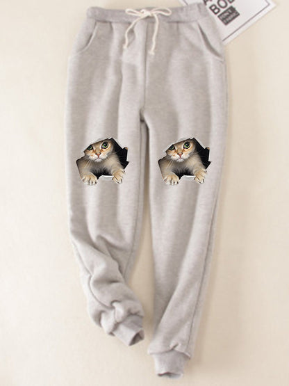 Kitten Wants Out Winter Warm Fleece Joggers Pants