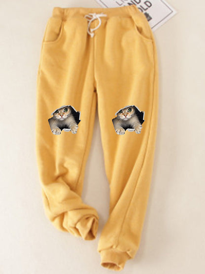 Kitten Wants Out Winter Warm Fleece Joggers Pants