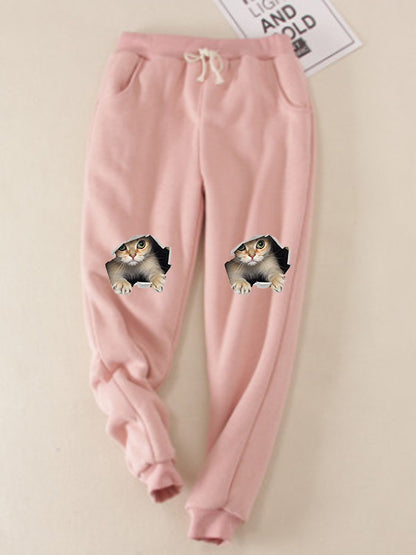 Kitten Wants Out Winter Warm Fleece Joggers Pants