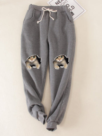 Kitten Wants Out Winter Warm Fleece Joggers Pants