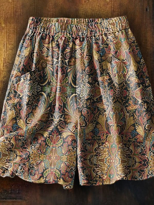 Women's Retro Ethnic Totem Art Printed Casual Pocket Shorts