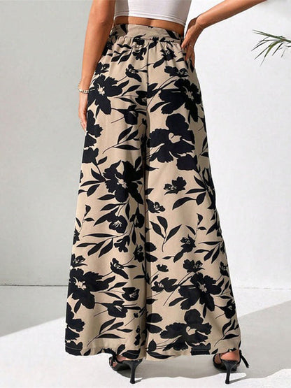 Vintage Floral Print Drawstring Trousers