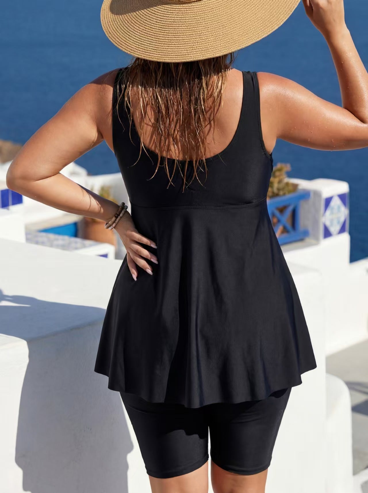 Plus Size Bohe Retro Print V-Neck Tankini and Bike Shorts