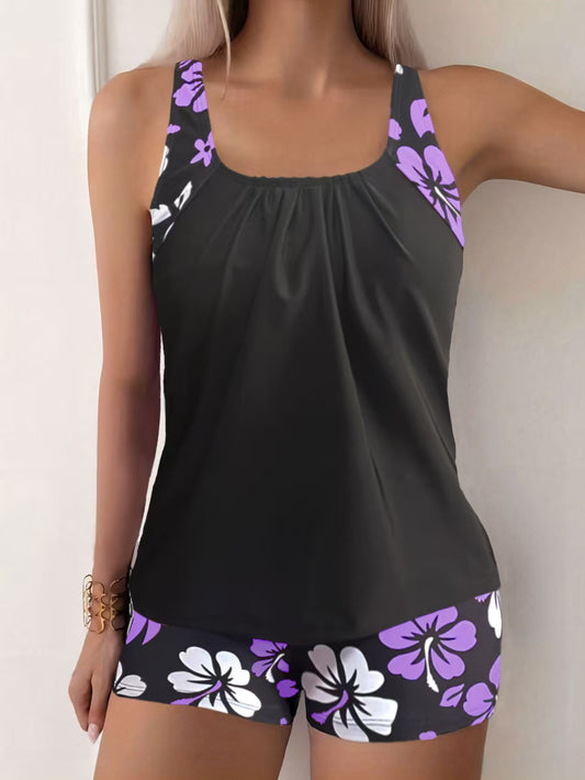 Women's Midnight Bloom Tankini Tummy Control Two Piece Swimsuit