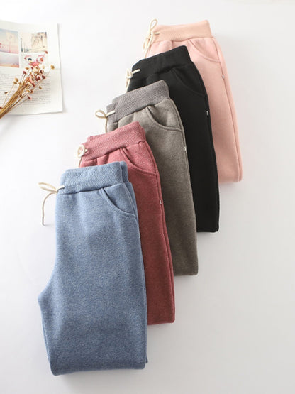 Cotton Casual Elastic Solid Casual Warm Pants
