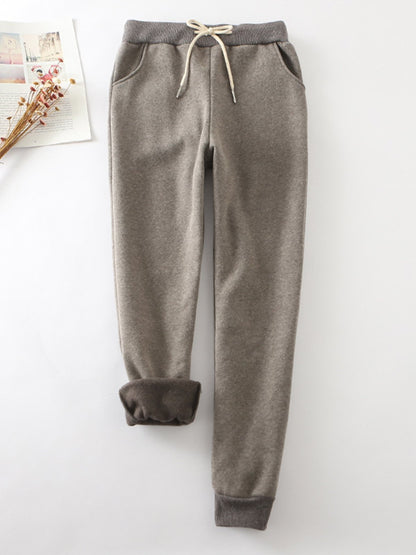 Cotton Casual Elastic Solid Casual Warm Pants