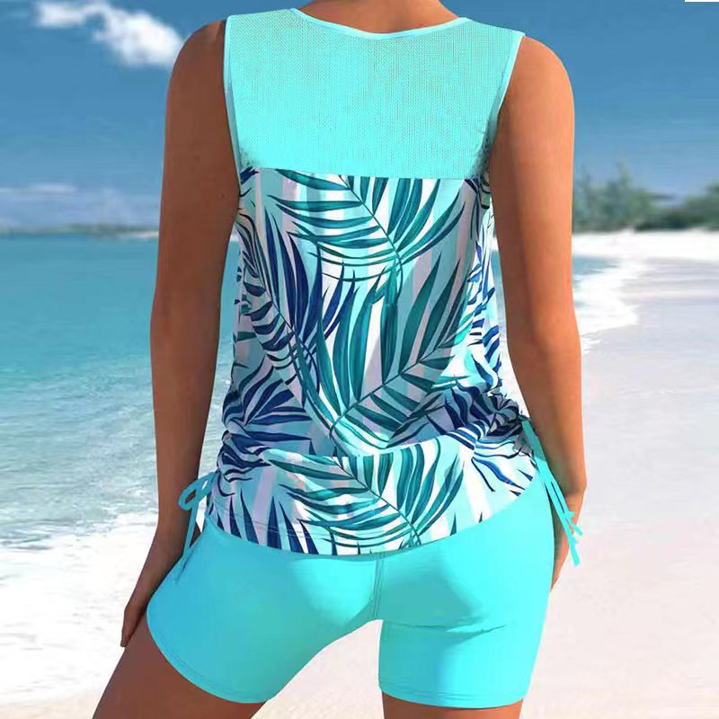 Women's Hawaiian Print Tankini Set with Side Slit