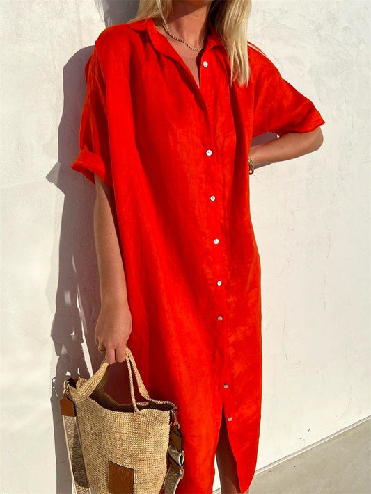 Plain Half Sleeve Shirt Dress