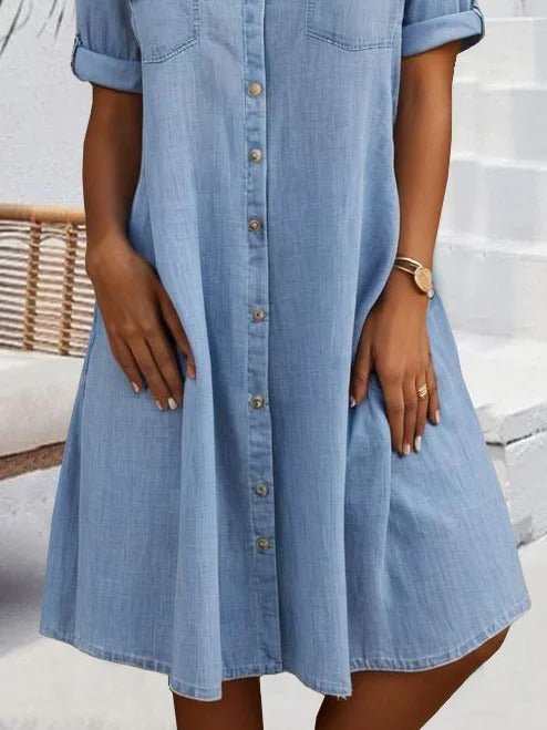 Women's Casual Cotton Button-Down Short Sleeve Shirt Dress