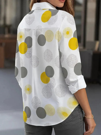 Modern Geometric Print Long Sleeve Blouse