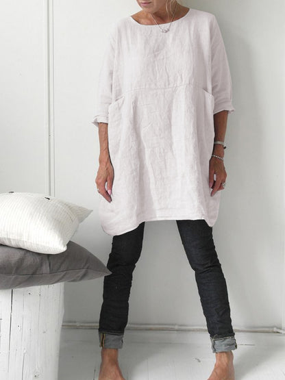 Casual Crew Neck 3/4 Sleevee T-shirt with Pockets