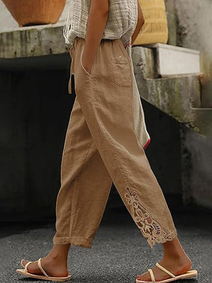 Women Casual Lightweight Drawstring Elastic Waist Pants with Pockets