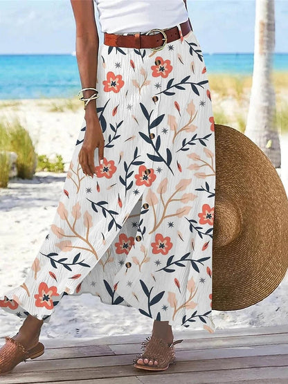 Women's Floral Printed Graphic Straight Fashion Split Button Maxi High Waist Skirt