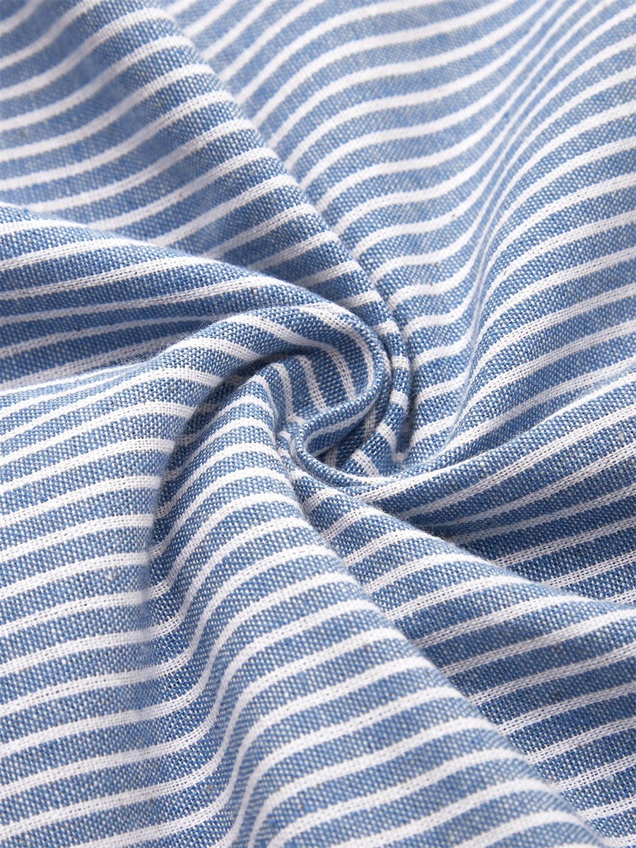 Women's Striped Short Sleeve Button Midi Dress with Side Pockets