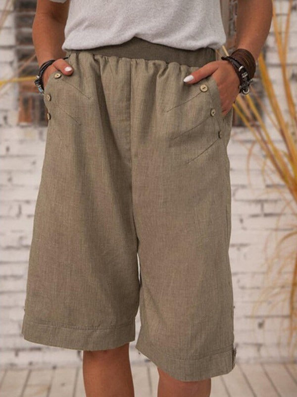 Casual Pocket Solid Color Loose Summer Shorts - Gray