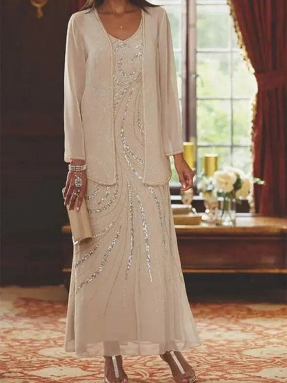 Women's Long Sleeve Two Piece Set Spring Fall Coat and Skirt Elegant Party