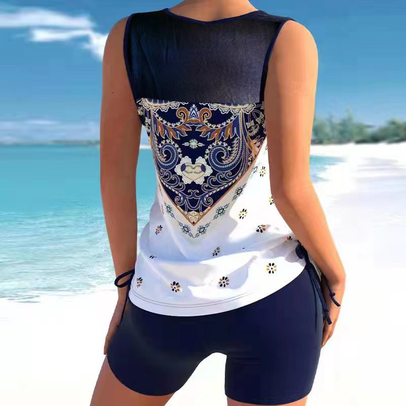 Women's Hawaiian Print Tankini Set with Side Slit