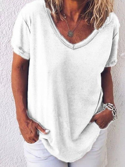 Women's Casual V-Neck Short Sleeve Summer Loose T-Shirt