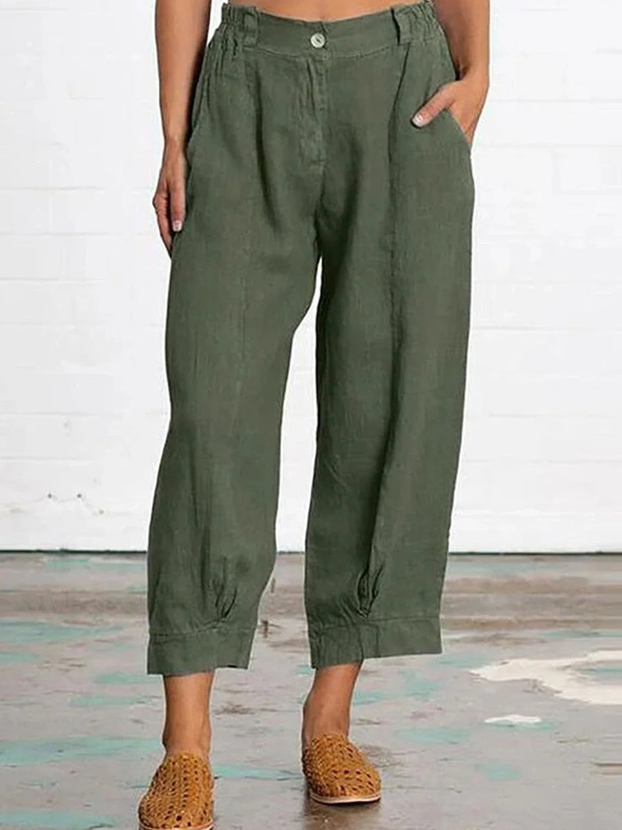 Casual Women Solid Fashion Cropped Pants