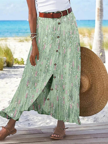 Women's Polka Dot Printed Graphic Straight Fashion Split Button Maxi High Waist Skirt