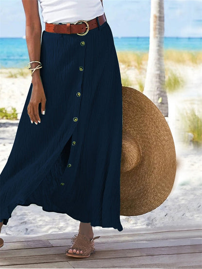Women's Solid Straight Fashion Split Button Maxi High Waist Skirt