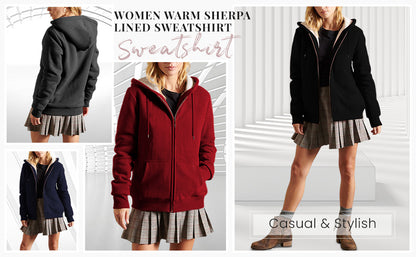 Casual Full Zip Up Sherpa Lined Jacket