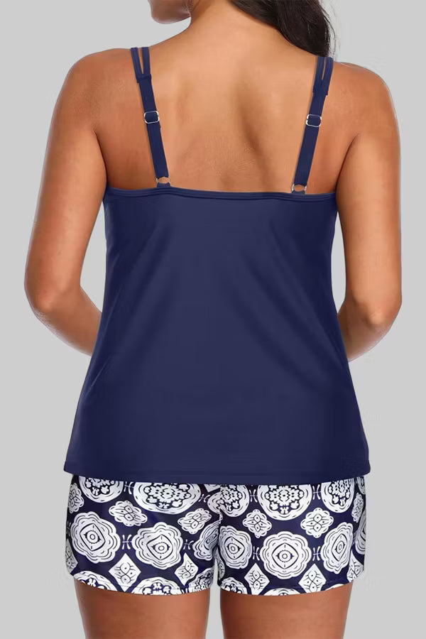 Women's Athletic Tankini Set with Side Pockets — Tummy Control Two-Piece Swimsuit & Swim Shorts