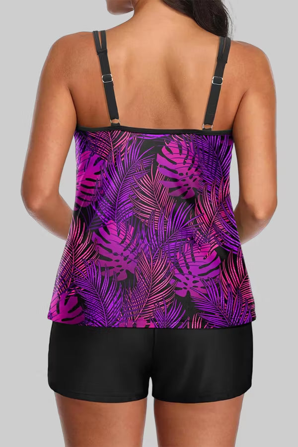 Women's Athletic Tankini Set with Side Pockets — Tummy Control Two-Piece Swimsuit & Swim Shorts