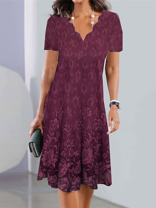 Women’s Paisley Floral Short Sleeve A-Line Midi Dress