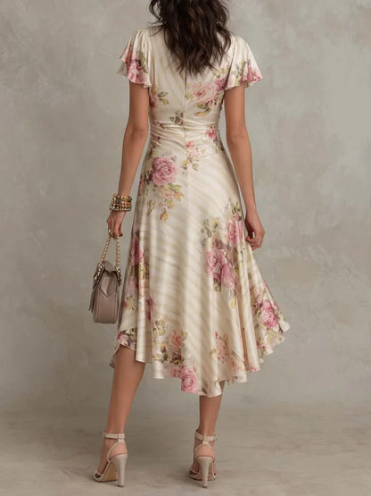 Groovy Floral Print Short Sleeve Midi Dress