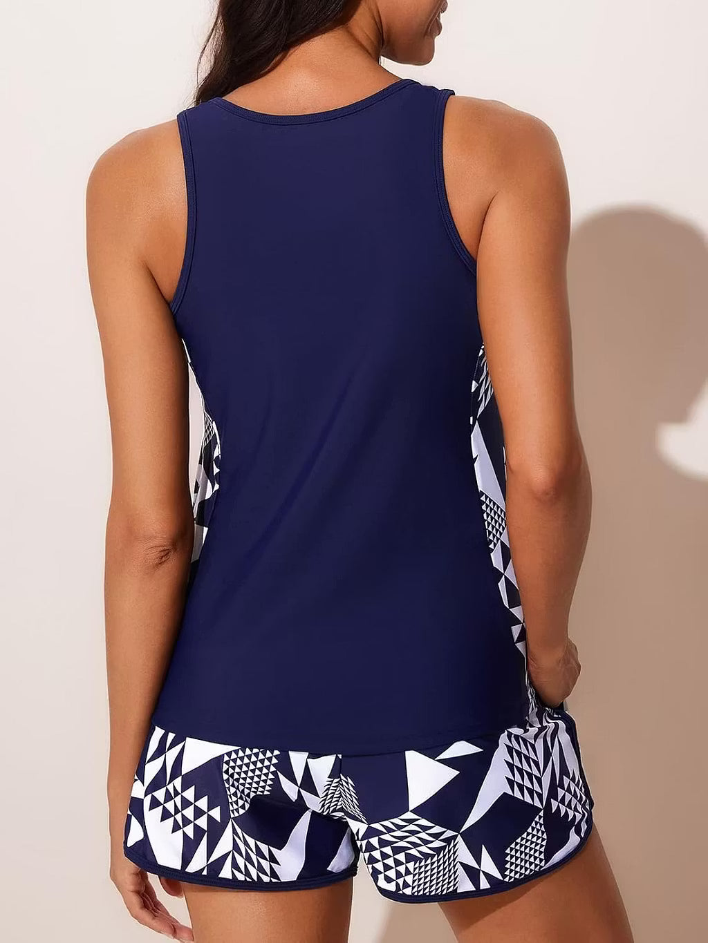 Women's Blouson Tankini Tummy Control Two Piece Swimsuit with Pockets