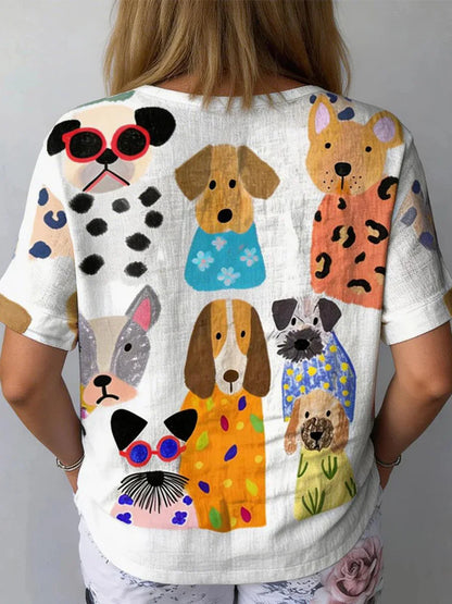 Whimsical Dog Print Short Sleeve Top