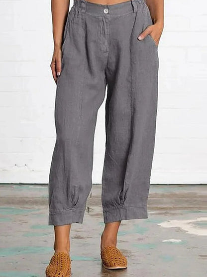 Casual Women Solid Fashion Cropped Pants