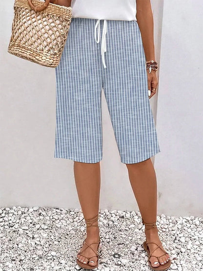 Casual Solid Color Striped Quarter Pants