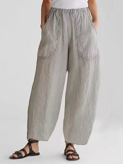 Solid Patched Pockets Casual Pants